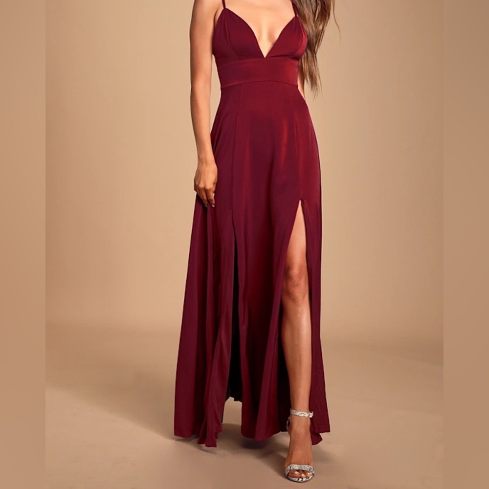 Lulu’s Dreaming of Love Wine Red Maxi Dress